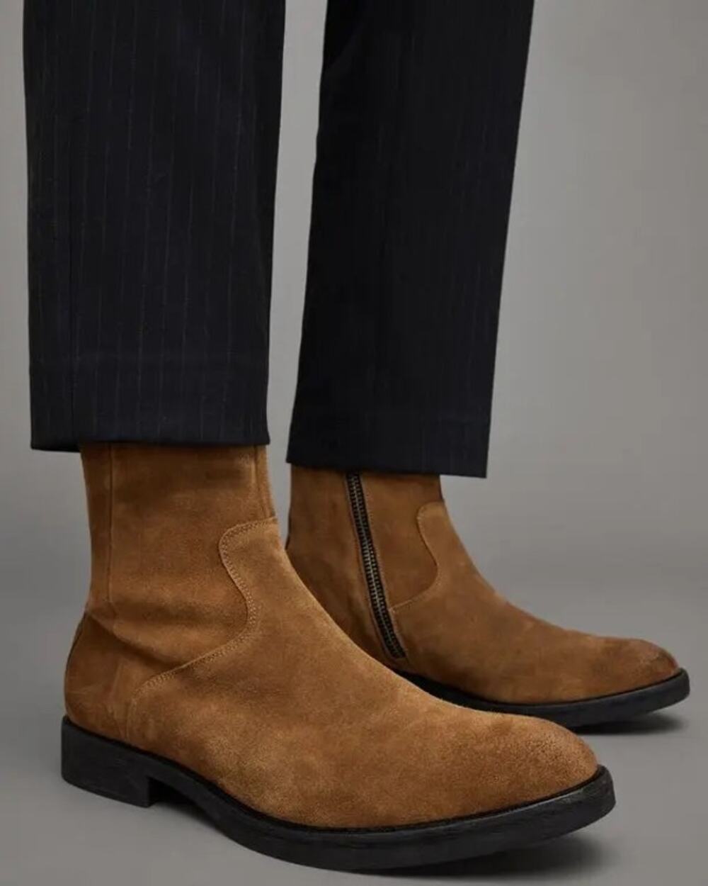 SZ MENS 9 ALLSAINTS Lang Suede Zip Up Boots
